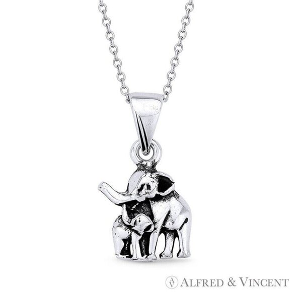 Mother & Baby Elephant Motherhood Charm in Oxidized .925 Sterling Silver - Picture 1 of 1